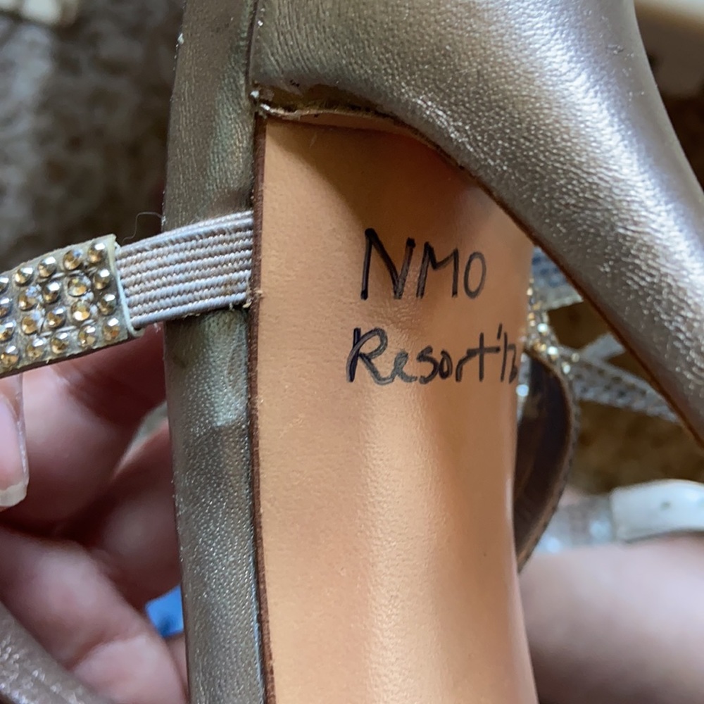 Metallic Gold Rhinestone Stiletto Sandals Heels - Picture 7 of 8